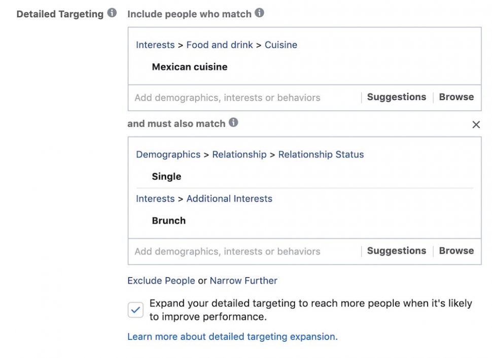 facebook ads narrow further option