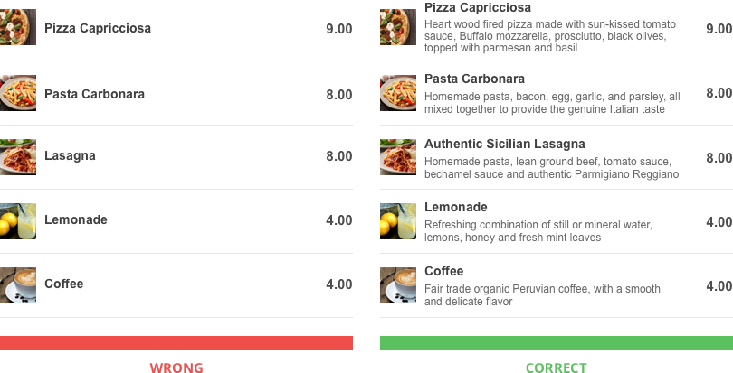 menu writing tips: longer menu writing samples sell more VS shorter menu descriptions