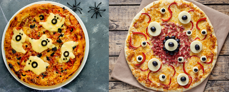 halloween menu ideas for restaurants: halloween themed pizza