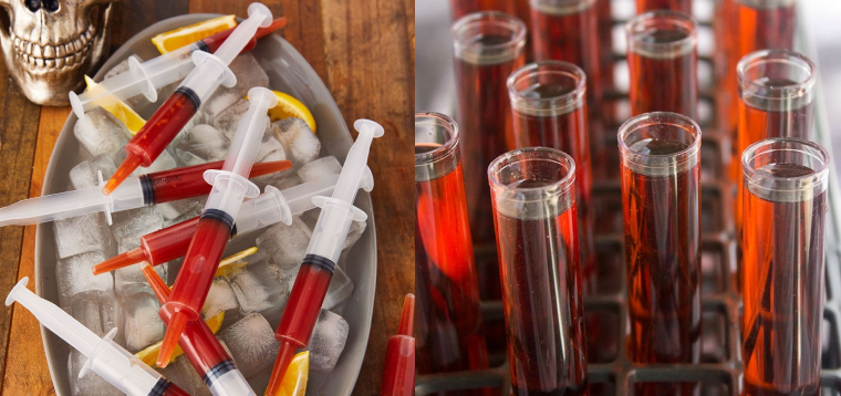 halloween restaurant ideas: serve shots in syringes or lab tubes